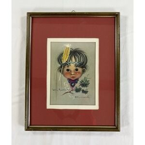 Vtg Monteague Flagg Willie Mountain Top Lithograph Framed Mid Century Big Eyes